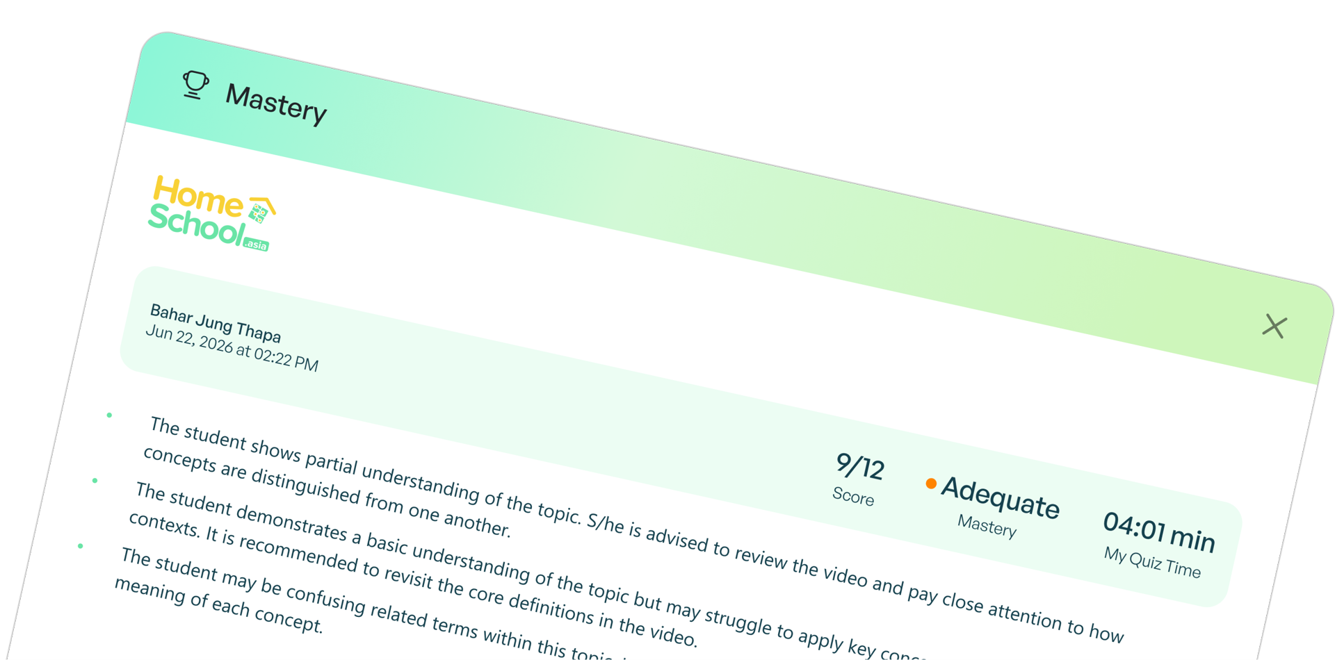 Diagnostic report preview showing exam result